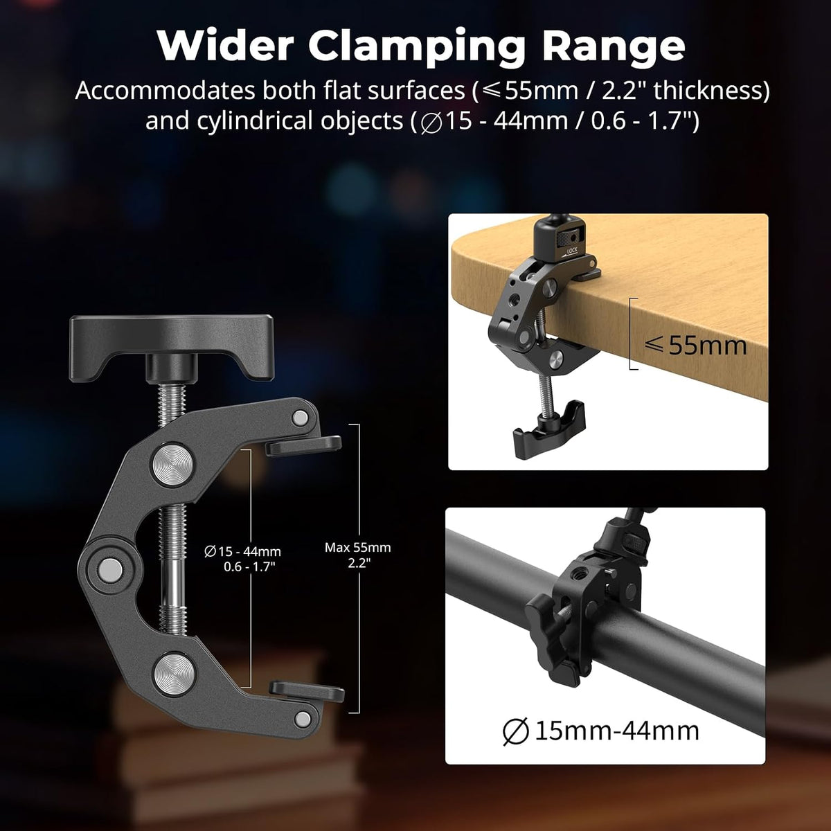 SmallRig 22.4" Magic Arm with Super Clamp, Flexible Overhead Camera & Phone Mount, 1/4" Screw, Cable Clip, Max Load 2.2 lbs, Black – 5625