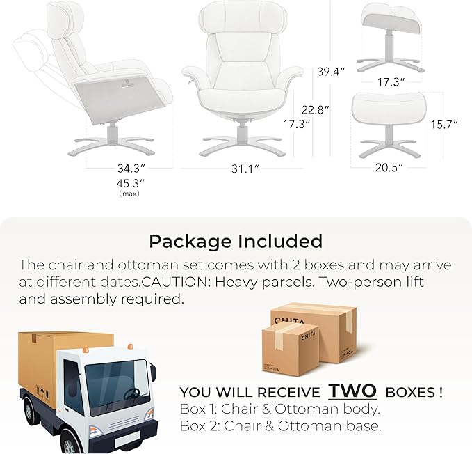 CHITA Genuine Leather Reclining Swivel Chair with Adjustable Headrest and Ottoman for Living Room, Saddle-DeskLoop Office