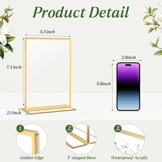20 Pack Gold Acrylic Sign Holders 5x7 Inch, Double Sided Vertical Stand Clear - Image 4