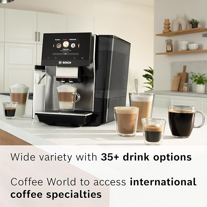 Bosch 800 Series Fully Automatic Espresso and Coffee Machine – 36 Drinks with Coffee World, Cold Brew, Double Cup, Integrated Milk Container, Smart Features, in Silver TQU60307-DeskLoop Office