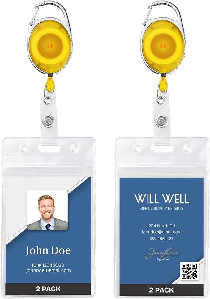 2 Pack Id Badge Holder With Clip – Transparent Yellow Badge Reels with Id by WillWell