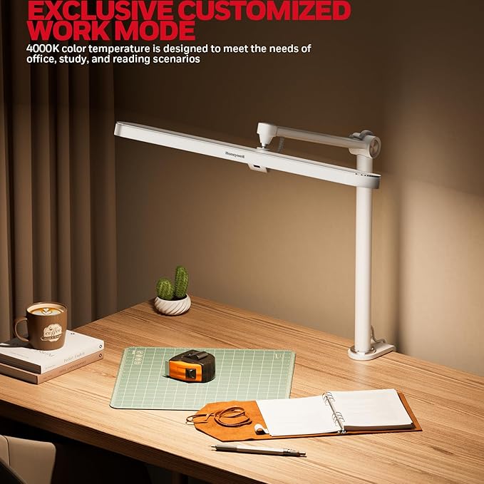 Honeywell LED Desk Lamp with Clamp - 05B02 Sunturalux Clip On Desk Light Eye Caring Natural Light 4000K 1300LM Stepless Brightness Dimmable Table Lamp Full Metal Desk Lamps for Home Office Work Study-DeskLoop Office