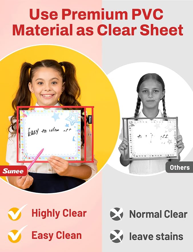 SUNEE 30 Packs Oversized Reusable Dry Erase Pocket Sleeves - Image 5