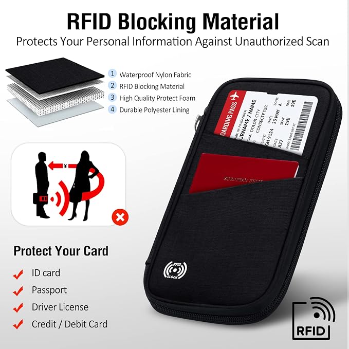 BKNOOU Passport Holder Family Rfid Blocking Travel Document Organizer, Travel - Image 2