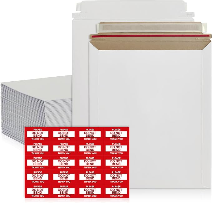 100 Pack 9.75x12.5 Inches Rigid Mailers – Self Adhesive White Stay Flat Mailers - Image 2