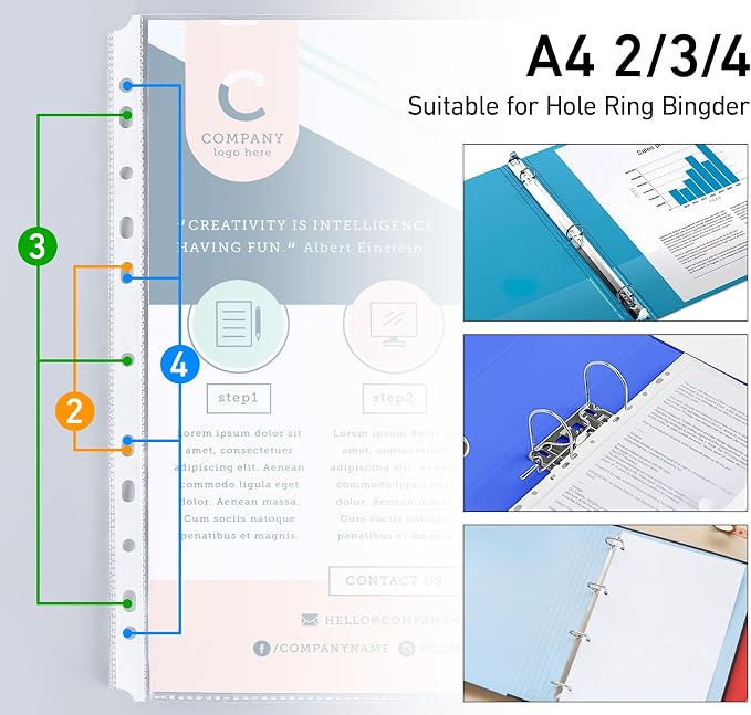 A4 Clear Sheet Protectors 11.81x 8.46in, 80 Punched Pocket - Image 4