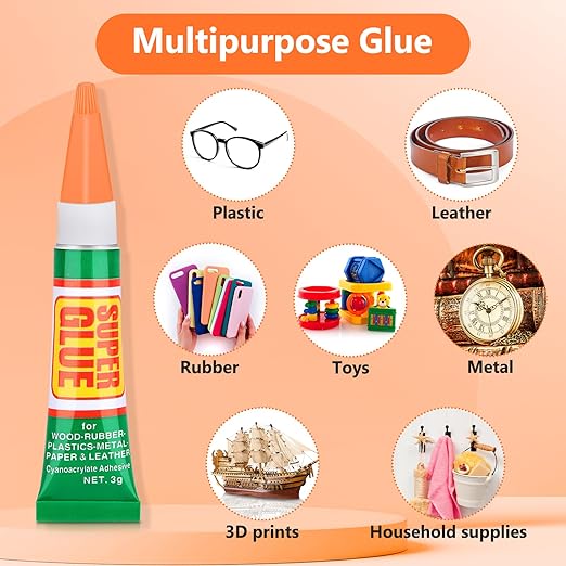 36 x 3g Super Strong Glue for All Purpose, Clear Cyanoacrylate Adhesive Instant Quick Dry Superglue Gel Tubes Bonding Plastic, Metal, Glass, Leather, Wood, Rubber, Jewelry, DIY Crafts Repair-DeskLoop Office