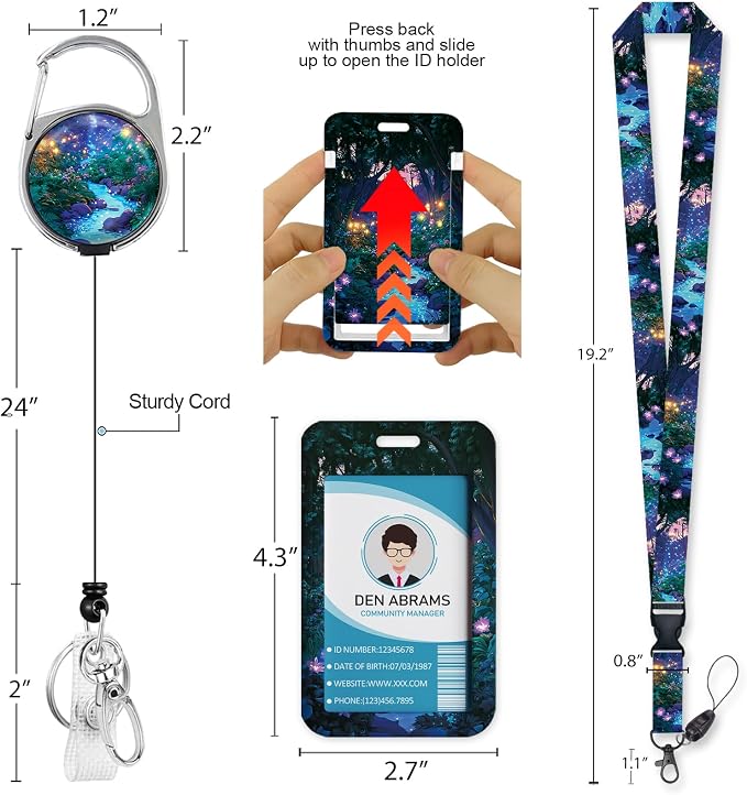 Piefly Lanyards for Id Badges, Fireflies Forest Badge Holder - Image 5