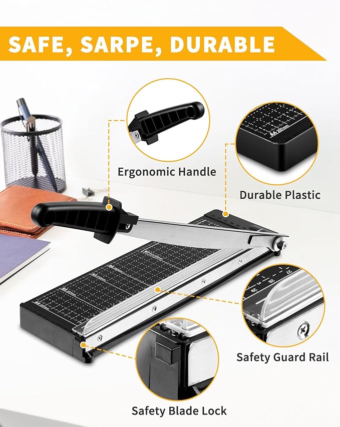 MAKEASY Paper Cutter 12 Inch, 8 Sheet Capacity, Heavy Duty Paper Cutter for Cardstock, Guillotine Paper Trimmer for Crafting, Classroom and Office-DeskLoop Office