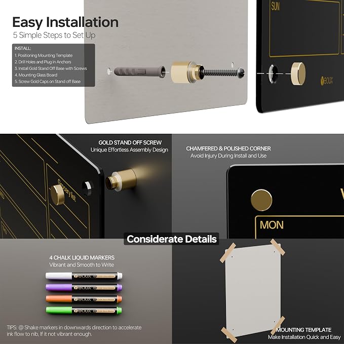 Black Glass Golden Weekly Dry Erase Calendar & Menu Whiteboard - Image 5