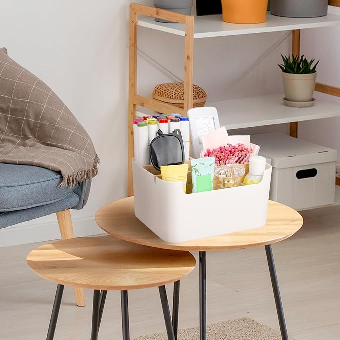 Segarty Desk Storage Box, Divided Bamboo Desktop Organizer, Pencil Holder - Image 5