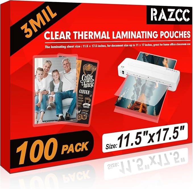Laminating Sheets, 100 Pack Clear Thermal Laminating Plastic Paper Hold 11 x 17 Inch Sheet, 3 Mil Lamination Sheet Paper for Laminator, Round Corner-DeskLoop Office