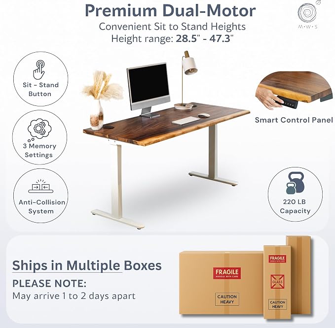Standing Desk with Keyboard Tray – Walnut Solid Wood Desk, Natural Live Edge - Image 6
