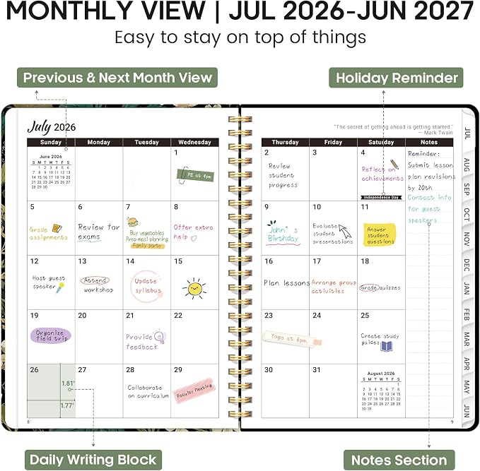 Academic Planner 2026-2027, Weekly and Monthly Calendar Book, July 2026 – June - Image 2