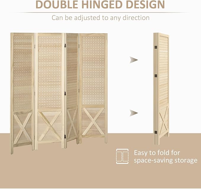 NicBex Room Divider 4 Panel Room Dividers with Pegboard Design Partition Room Dividers and Folding Privacy Screens 4.7 FT Wall Divider for Home, Office, Room Separation,59.75"W x 0.75"D x 57"H,Natural-DeskLoop Office