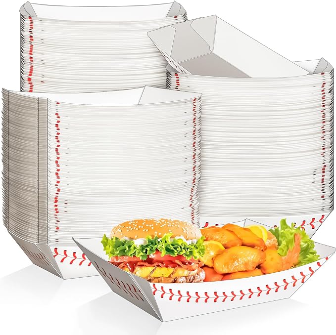 100Pack 5Lb Extra Large Paper Food Boat Trays, Baseball Birthday Decorations by MotBach