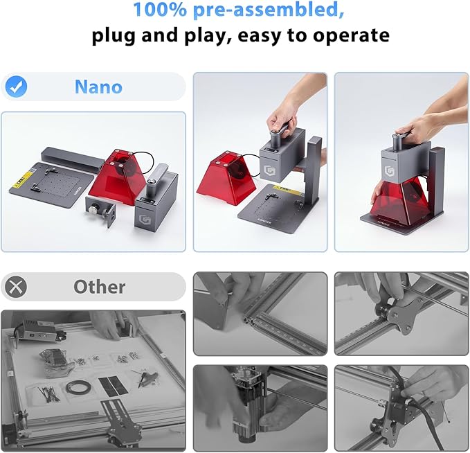 Longer Nano Portable 6W Laser Engraver, 6000mW Output Laser Cutter Machine, DIY Engraver Tool for Wood, Acrylic, Leather, Cloth, Metal, Ceramics,5000mm/s High-Speed-DeskLoop Office