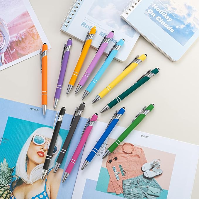 PASISIBICK 8 Pieces Ballpoint Pens with Stylus tip, 2-in-1 Stylus Retractable Ballpoint Pen, Metal Stylus Pen for Touch Screens, 1.0 mm Black Ink-DeskLoop Office