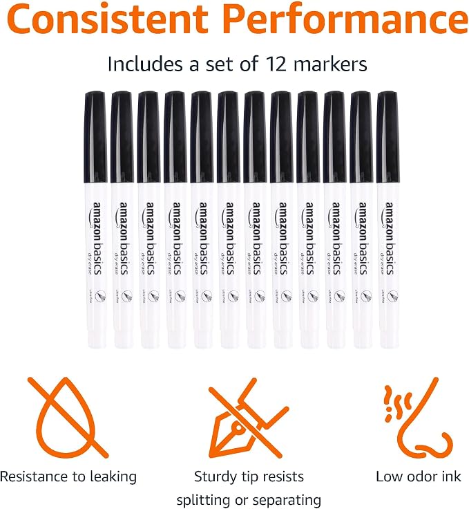 Amazon Basics Low Odor Ultra Fine Tip Dry Erase Whiteboard Markers - Image 2