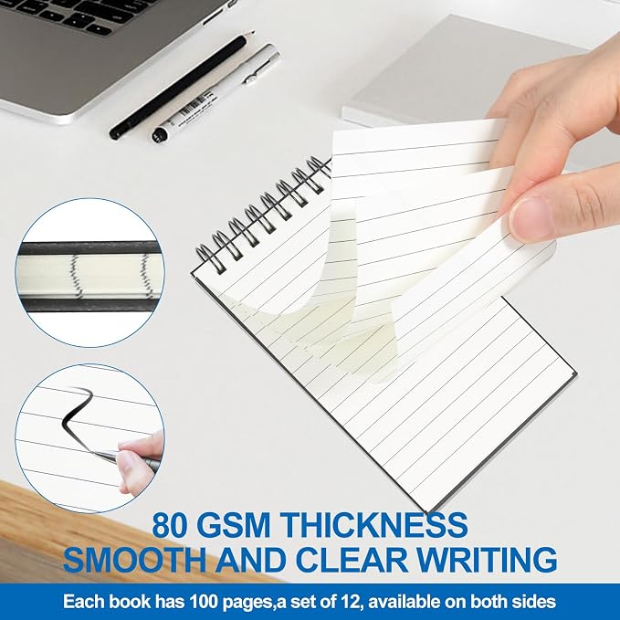 12 Pack 3x5" Spiral Pocket Notebook, College Ruled Small Notepad - Image 4