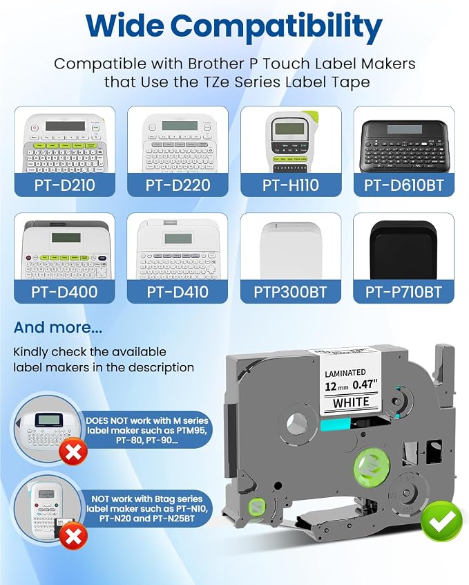 Pillex 10-Pack 12mm 0.47 Laminated White Label Tape Replacement - Image 2
