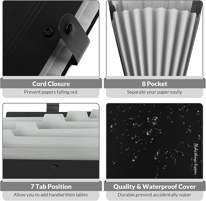 SKYDUE 8 Pockets Expanding File Folders, Accordion Folders, Portable Paper Bill - Image 3