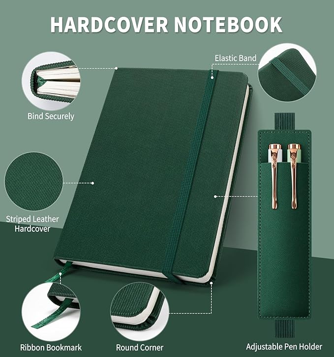 Lined Journal Notebook for Work, A5 Leather Notebook with Pen Holder, 100GSM/160 Pages Thick Paper, Daily Journals for Writing, School, Note Taking, Business, Travel, College Ruled-DeskLoop Office