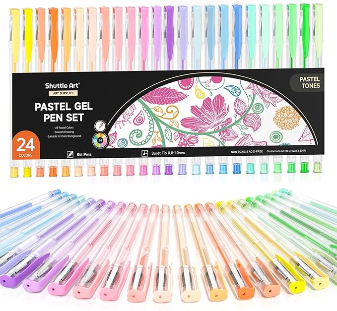 Shuttle Art Pastel Gel Pens, 24 Pastel Milky Colors Gel Pen for Black Paper, Adults Coloring Books Drawing Doodling Crafts Scrapbooking Journaling-DeskLoop Office
