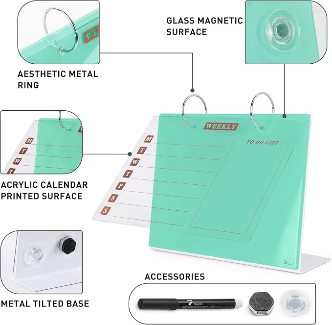 Desktop Glass Dry Erase & Acrylic Aesthetic Calendar Weekly to-do List Combo - Image 4