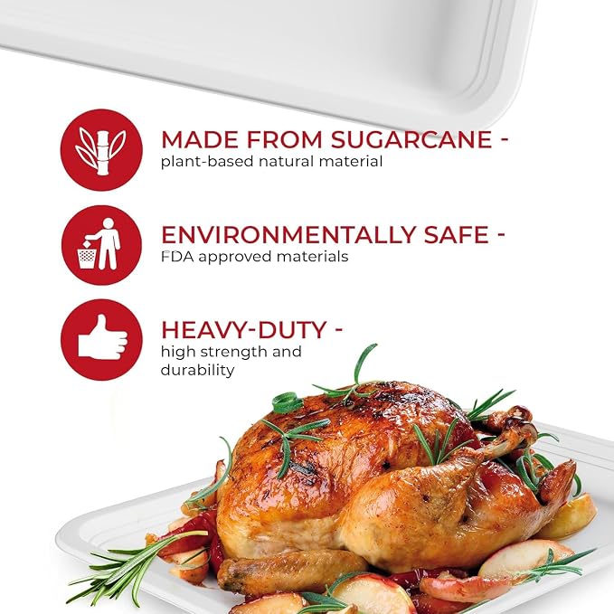 100 Pack 14 Inch Heavy Duty Disposable Food Trays Compostable Large Paper - Image 5