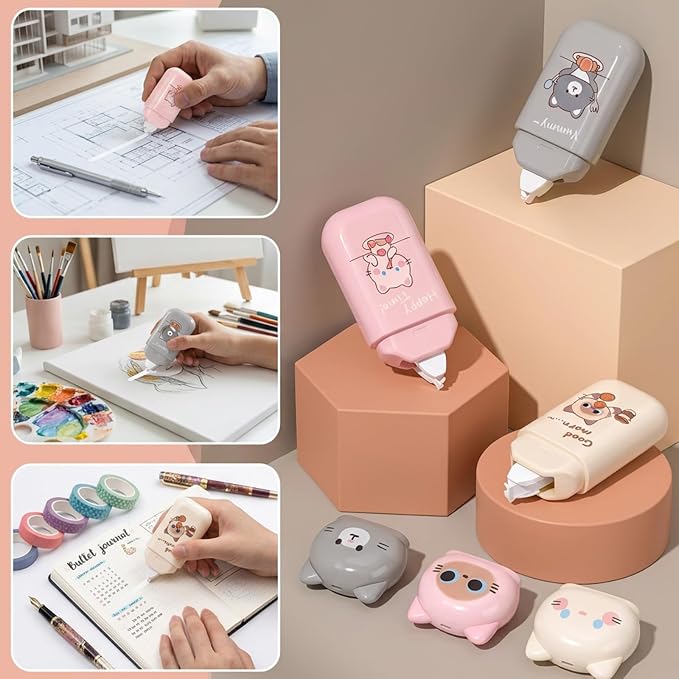 Mabor 3 PCS White Correction Tape Set, Cute Kawaii White Correction Cat Tape - Image 4