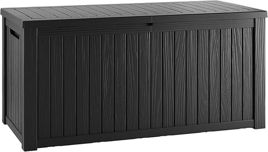 200 Gallon Lockable Resin Deck Box, Waterproof & UV-Resistant Outdoor Storage Box for Outdoor Cushion Storage, Garden Tools & Pool Accessories Storage, Black-DeskLoop Office