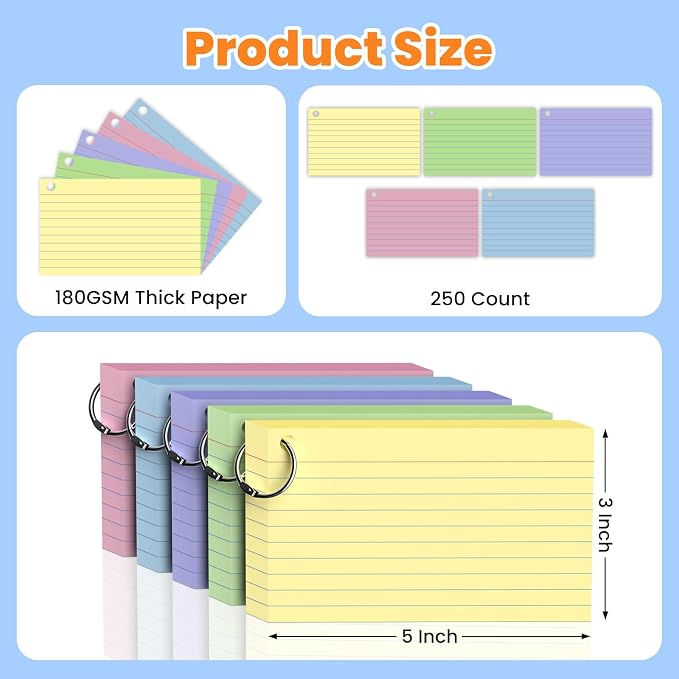 500Count Colored Index Cards 3x5 Inch - Image 2