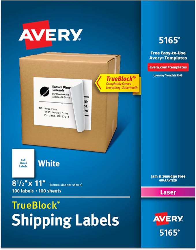 Avery Full-Sheet Printable Shipping Labels, 8.5" x 11" Customizable Stickers by Avery
