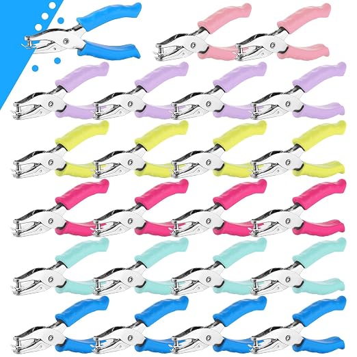 Crtiin 24 Pieces Single Hole Punch Handheld 1/4 Inch Hole Metal Paper Puncher by Crtiin
