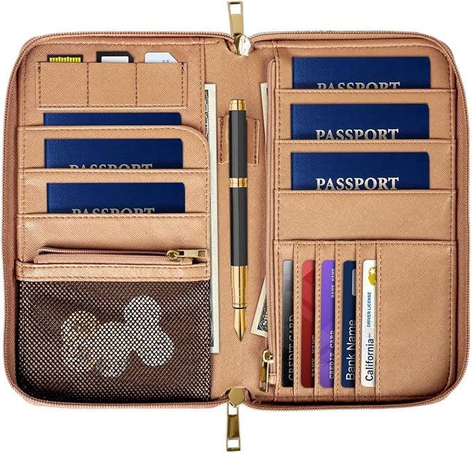 Family Passport Holder Wallet RFID Blocking Document Organizer PU Leather - Image 2