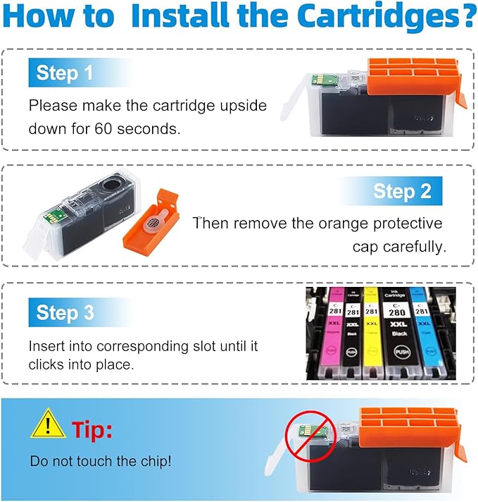 Compatible Ink Cartridge Replacement for Canon PGI-280 XXL CLI 281 Compatible with Canon Pixma TR7520 TR8520 TS6120 TS6220 TS6320 TS8120 TS8220 TS9120 TS9520 TS9521C (2PGBK & BK/C/M/Y 6 PK)-DeskLoop Office