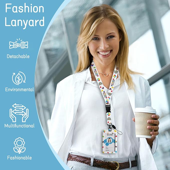 ID Badge Holder with Lanyard, Autism Awareness Retractable Badge Holders Reels - Image 2