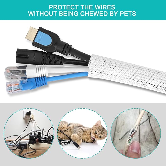 6.6ft - 4/5 inch White Cable Sleeve, Cable Organizer - Image 2
