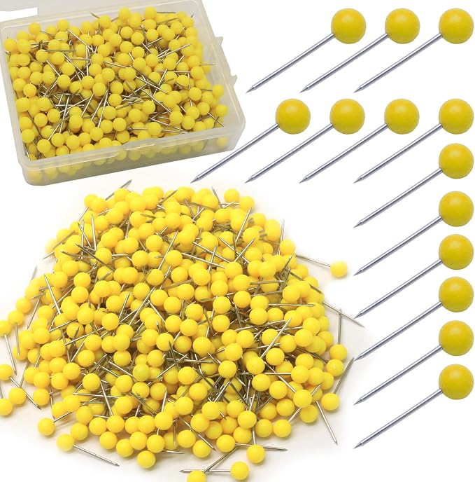500Pcs Yellow Map Pins, 1/8 Inch Map Tacks, Round Ball Head Map Push Pins by Auvotuis