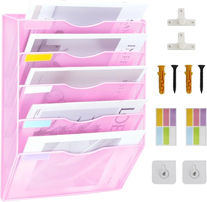 5 Pockets Mesh Wall File Holder Organizer Office Hanging File Folder Magazine by ideallife