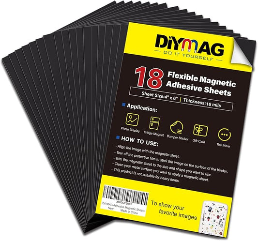 DIYMAG Adhesive Magnetic Sheets, |4" x 6"| 18 Packs, Flexible Magnet Sheets by DIYMAG