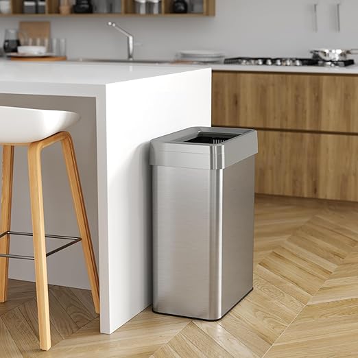 iTouchless 18 Gallon Rectangular Open Top Trash Can and Recycle Bin with AbsorbX Odor Control System Ultra Space-Saving Large Capacity Commercial Grade for Home, Office, Garage, Stainless Steel-DeskLoop Office