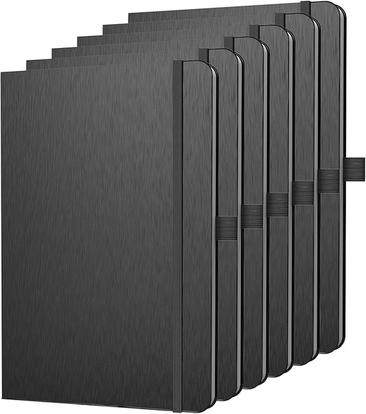 A5 Lined Journal Notebook, 7mm College Ruled Notepad, Journaling for Writing, Work, School, Travel and Note Taking, Hardcover 160 Pages (80 Sheets) 5.79 x 8.3 inches (6 Pack Black)-DeskLoop Office