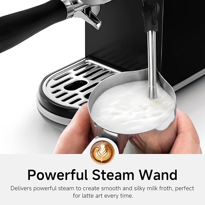 HIBREW H10B - 51mm Espresso Machine - Temperature & Cup Volume Adjustable at will - With Intelligent Display Screen & Pressure Gauge - Stainless Steel Body (Black)-DeskLoop Office