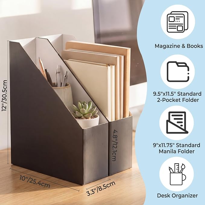 Rempry Magazine File Holders Black Set of 6, Foldable Cardboard Document - Image 2