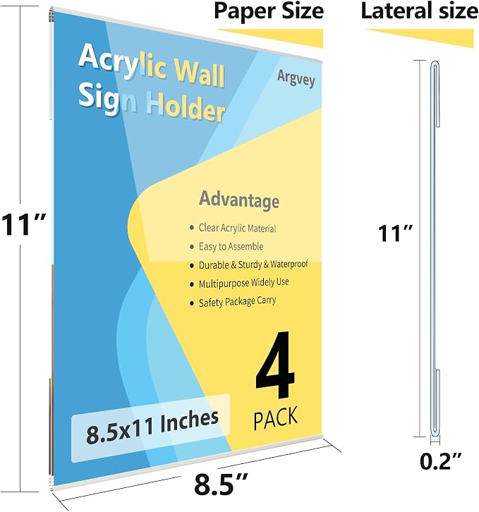 Acrylic Sign Holder 8.5 x 11 Wall Mount, Menu Flyer Display Holders - Image 3