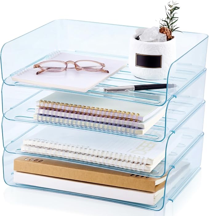 Harloon 4 Tier Clear Blue Acrylic Paper Organizer Letter Tray, Aesthetic by Muasung