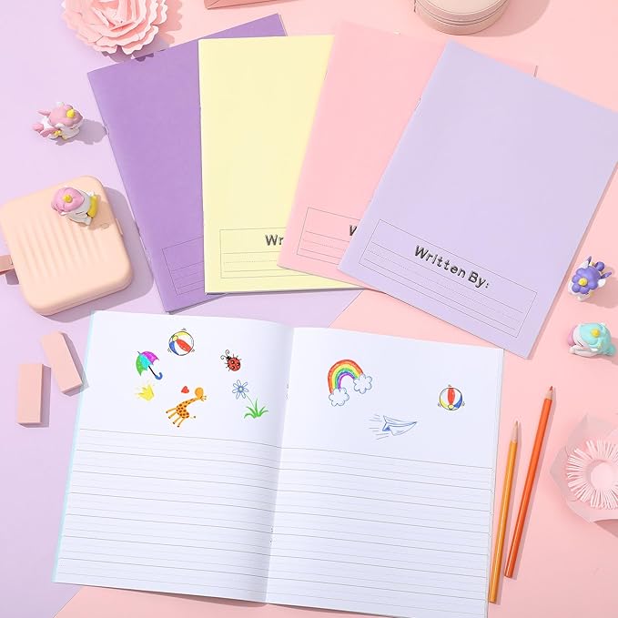 Henoyso 12 Pcs Primary Composition Notebook K-2 9 3/4 x 7 1/2 Inch Primary Journal, Back to School Supplies, Bulk Blank Writing Book for Kid to Write Draw Journal 60 Page Notebooks (Soft Color)-DeskLoop Office