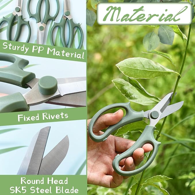 3 Pcs Green Garden Flower Scissors Shears, Premium Stainless Steel Floral Shears - Image 3